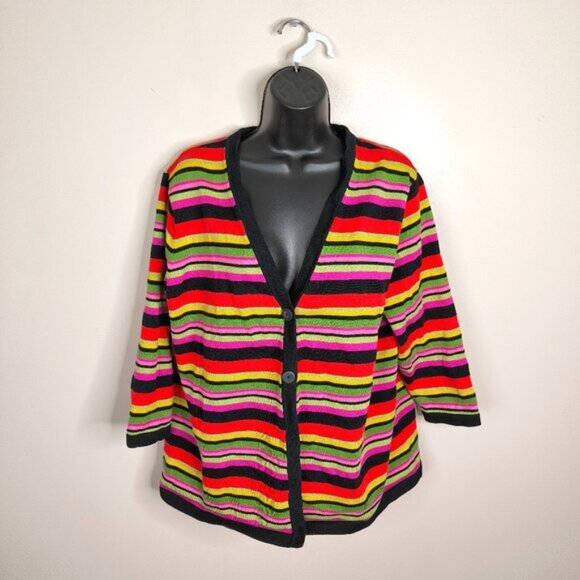 Jones New York Beach Coastal Nautical Preppy Old Money Striped Cardigan 1X - Picture 1 of 7